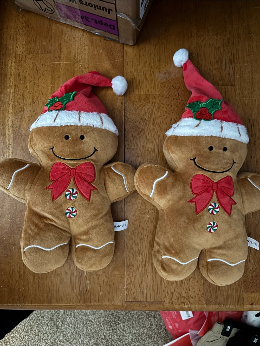 Plush Gingerbread Holiday Dog Toy with Red Santa Hat - Brand: